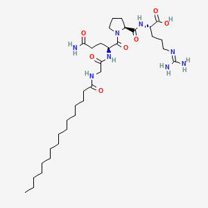 Palmitoyl tetrapeptide-7 Pal-GQPR molecular structure showing glycine glutamine proline arginine sequence with palmitic acid